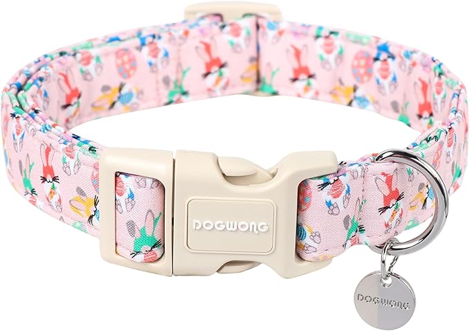 DOGWONG Easter Rabbit Dog Collar, Colorful Egg Dog Collar Soft Durable Adjustable Comfortable Cute Easter Puppy Collar for Small Medium Large Dog