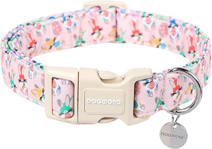 DOGWONG Easter Rabbit Dog Collar, Colorful Egg Dog Collar Soft Durable Adjustable Comfortable Cute Easter Puppy Collar for Small Medium Large Dog