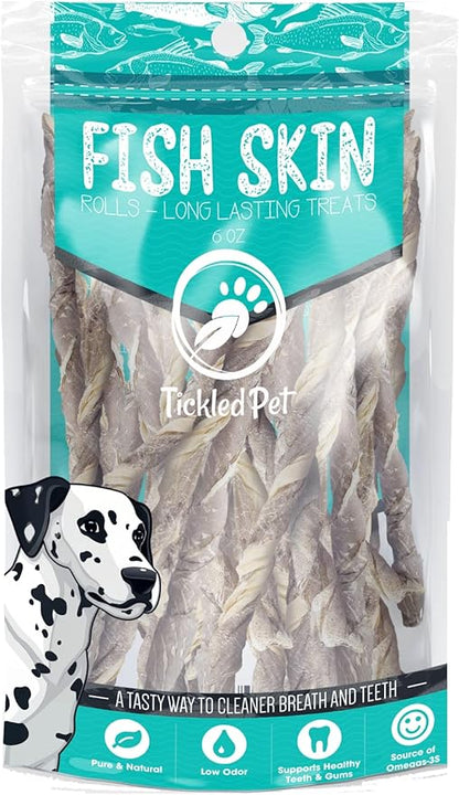 TickledPet Dog Training Treats - Icelandic Wild Caught Cod - Dehydrated Dog Treats, Fresh Fish Icelandic Dog Treats Single Ingredient Grain Free Chews Omega-3s 6 oz, Fresh Fish Cod Skin Dog Treats