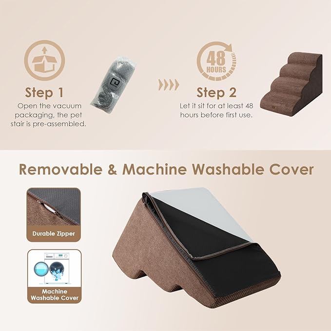 EHEYCIGA Curved Dog Stairs Ramp for High Beds 19.7" H, 4-Step Dog Steps for Small Dogs and Cats, Pet Stairs for High Bed Climbing, Non-Slip Balanced Pet Step Indoor, Brown