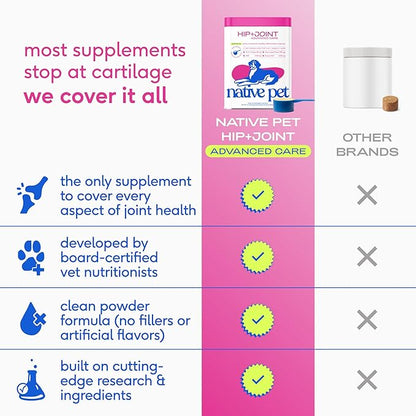 Native Pet Advanced Care - Hip & Joint Supplement for Dogs - Supports Joints, Cartilage, Muscles & Anti-Inflammatory with HMB, UC-II Collagen, Green Lipped Mussel & Hyaluronic Acid - 60 Scoops