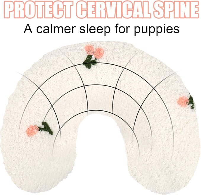 BABORUI Large Dog Calming Pillow for Dogs, U Shaped Dog Neck Pillow for Joint Relief Sleeping Improve, Machine Washable Pet Pillow for Dogs & Cats(White)