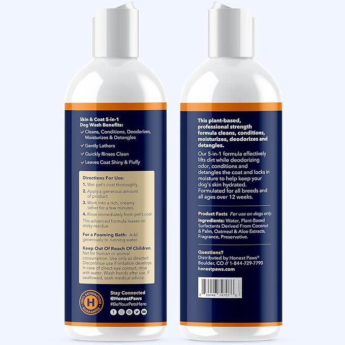Honest Paws Dog Shampoo and Conditioner - Premium Dog Wash for Allergies and Dry, Itchy, Moisturizing for Sensitive Skin - Sulfate Free, Plant Based, All Natural - Coconut & Mango -16 Fl Oz