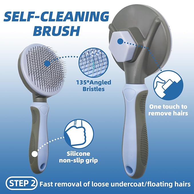 Dog Brush for Shedding,7 PCS Dog Grooming Brush Kit to De-fur,Dog Hair Slicker Deshedding Brush with Undercoat Rake Comb Bath Brush&Nail Clipper for Grooming Short Long Haired Dogs Cats Blue