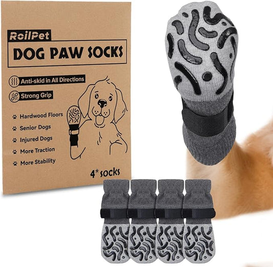 Double Sides Non-Slip Dog Socks to Prevent Licking Paws - Strong Traction for Hardwood Floors, Senior Dogs, Paw Protector, Dog Socks with Grippers - X-Large