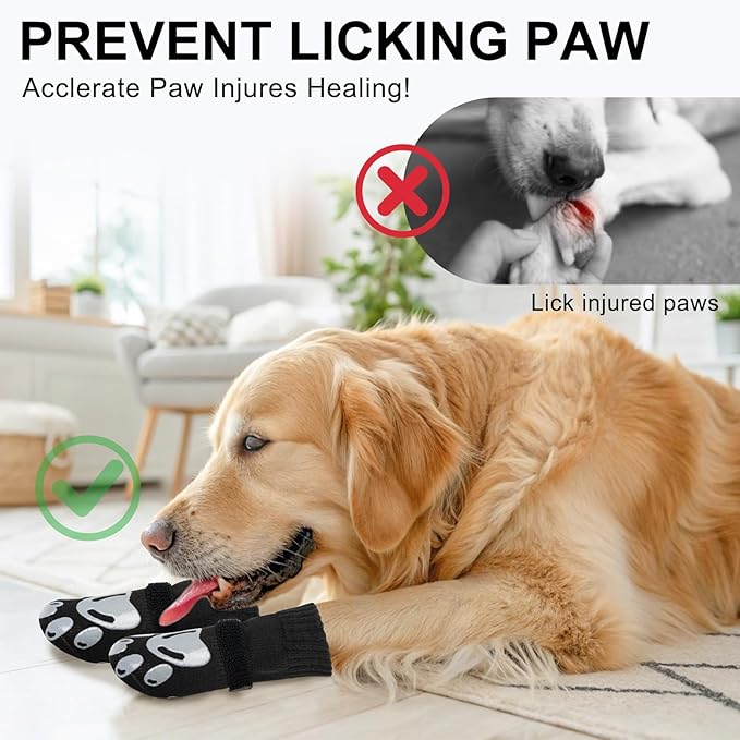 BEAUTYZOO Dog Socks, Non Slip Dog Socks to Prevent Licking Paws -Dog Shoes for Hot/Cold Pavement, Dog Boots & Paw Protectors, Dog Booties for Hardwood Floors, Small Medium Large Senior Dogs