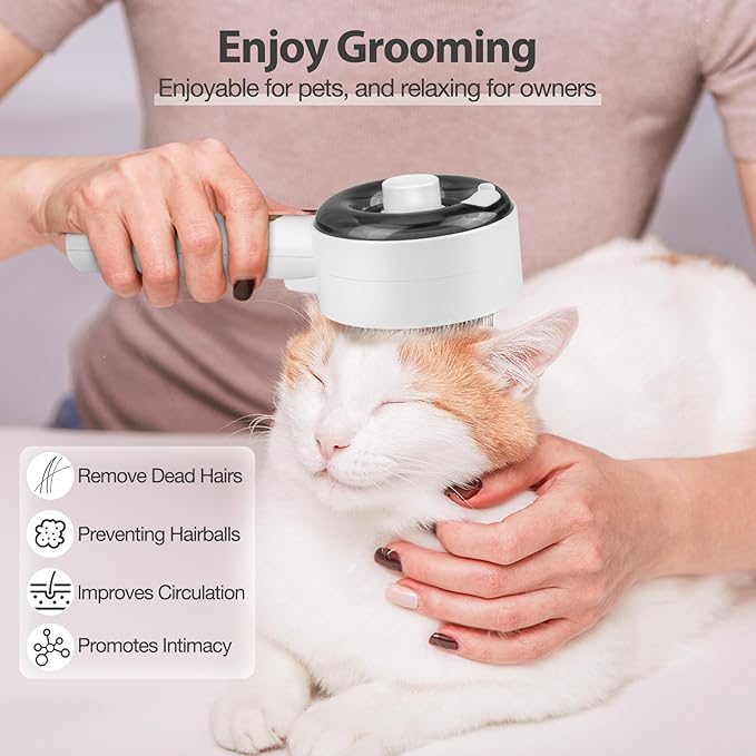 3 IN 1 Pet Shedding Brush, Steam Brush for Cats,Efficient Hair Removal and Cleaning for Dogs&Cats, Pet Grooming Removal Comb (White)