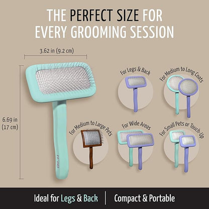 Tauro Pro Line Wooden Deshedding Dog Brush for Long Goldendoodle, Labradoodle & Poodle Hair - Mint Slicker Brush for Dog & Cat Grooming - Rectangular Flexible Cushion & Non-Slip Grip, M