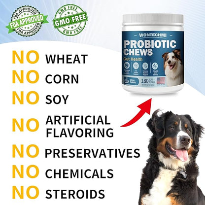 Probiotics for Dogs, Improve Itchy Skin Itchy Ears, Gut Health, Yeast Balance, Allergies, Immunity, Dog Probiotics and Digestive Enzymes with Prebiotics, Reduce Diarrhea (180 Chews, Steak)