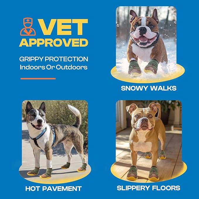 Dog Shoes for Large Dogs, Medium Dog Boots & Paw Protectors for Hardwood Floors, Outdoor Dog Booties for Hot Pavement Winter Snow Hiking, Breathable Dog Shoes with Reflective Strips Size 4