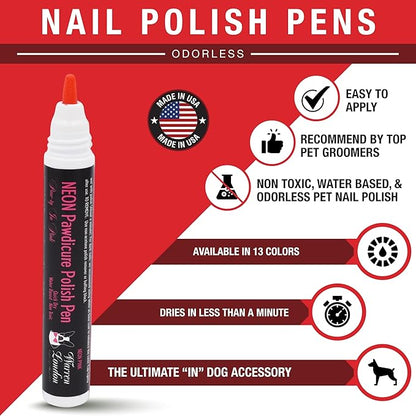Warren London Pawdicure Dog Nail Polish Pens | Made in USA | Quick Dry, Low Odor, Non-Toxic Dog Accessories | Ideal for Dog Birthday, Dog Costume | 13 Colors | Neon Pink