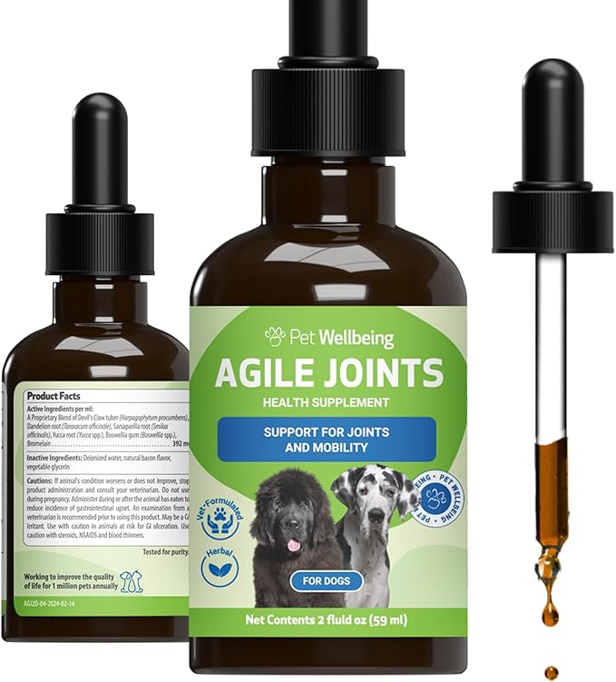 Pet Wellbeing Agile Joints for Dogs - Hip and Joint Health, Mobility, Devil_ Claw, Boswellia, Joint Ligament and Cartilage - Veterinarian-Formulated Herbal Supplement 2 oz (59 ml)