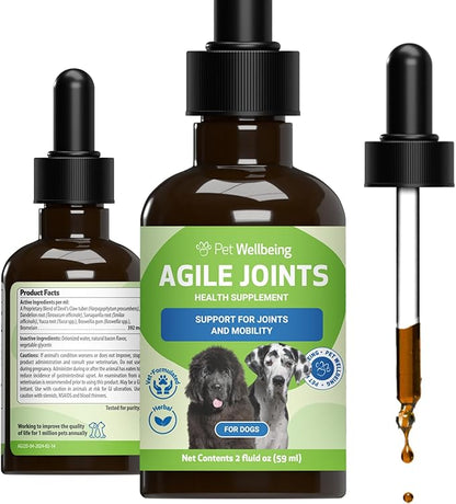 Pet Wellbeing Agile Joints for Dogs - Hip and Joint Health, Mobility, Devil_ Claw, Boswellia, Joint Ligament and Cartilage - Veterinarian-Formulated Herbal Supplement 2 oz (59 ml)