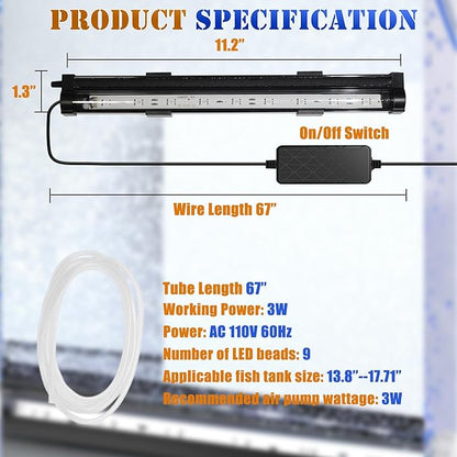 Smart App-Controlled LED Aquarium Light with 16 Million Colors, 12 Dynamic Effects, Fish Tank Light with Nano Air Bubble for Aquarium Bubbler Decorations, Submersible Fish Tank Accessories - 11.2''