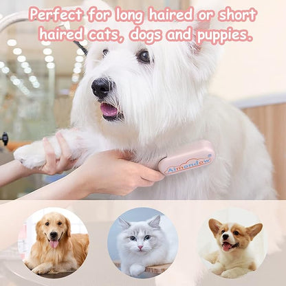 Dog Hair Remover Brush, Cat Grooming Brush for Long and Short Hair Dogs Cats, Self Cleaning Shedding Brush for Massage, Removes Puppy Loose Undercoat Mats Tangled Hair (Pink)