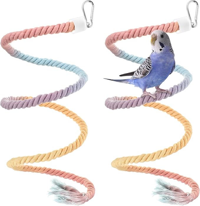 2 Pcs Gradient Bird Rope Perches Birdcage Swing Toy for Parrots Birdcage Cotton Swing Climbing Rope Standing Bungee Toy Accessory for Parrots, Cockatiel, Parakeet, Lovebird, Budgie (59'')