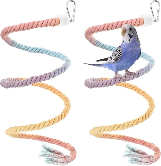 2 Pcs Gradient Bird Rope Perches Birdcage Swing Toy for Parrots Birdcage Cotton Swing Climbing Rope Standing Bungee Toy Accessory for Parrots, Cockatiel, Parakeet, Lovebird, Budgie (59'')