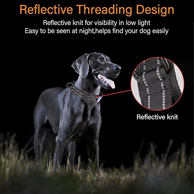 KCUCOP Tactical Dog Collar, Heavy Duty Dog Collar with Handle and Metal Buckle, Military Thick Dog Collars for Medium and Large Dogs(Black-Reflective Set-L, 1 Patch)