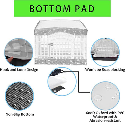 2 Pack Dog Playpen Cover and Bottom Pad Fits for 36 Inch 4 Panels Pet Playpen, Dog Crate Pad Puppy Play Pen Cover, Hoop and Loop Design (Note: Playpen Not Included). -Gray