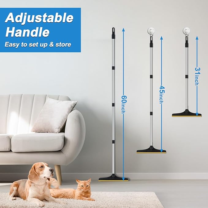 5FT Carpet Rake Pet Hair Remover, Reusable Carpet Rake with Telescopic Handle for Pet Hair Removal Tool Dog Cat Fur Remover Broom for Rugs, Mats, Beds, Stairs (Black)