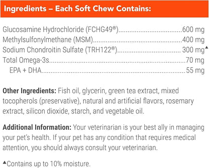 COSEQUIN Maximum Strength Joint Supplement Plus MSM & Omega-3's - With Glucosamine and Chondroitin - For Dogs of All Sizes (Soft Chews)