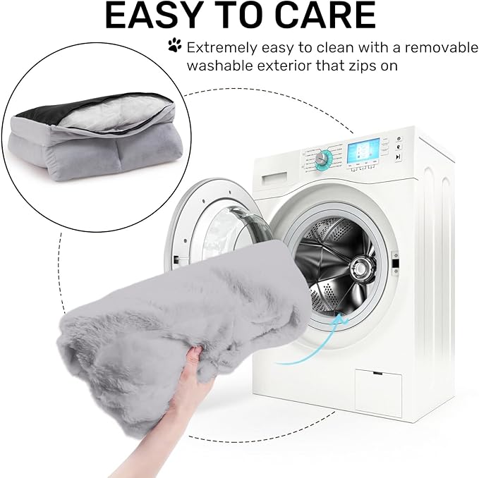 Hollypet Fluffy Plush Dog Cat Pet Couch Soft Calming Sofa Beds for Medium Small Cats and Dogs, Light Gray