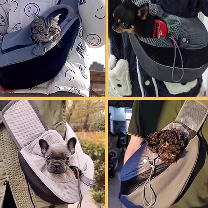 Dog Sling Carrier - Reversible Puppy Carrier Purse with Storage Pocket,Hand Free Adjust Mesh Safe Sling Bag for Cat Kitty,Crossbody Satchel Dog for Outdoor Travel Harness for Pet