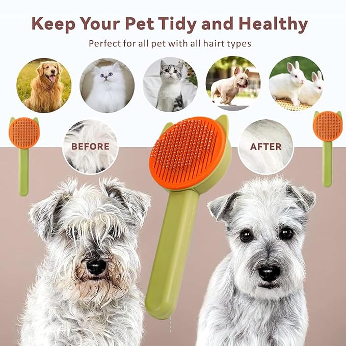 1 PCS Cat Brush Professional Cat Grooming Brush Cat Comb Dog Brush Dog Grooming Brush Pet Brush Tool with Cleaning Button for Cat Dog