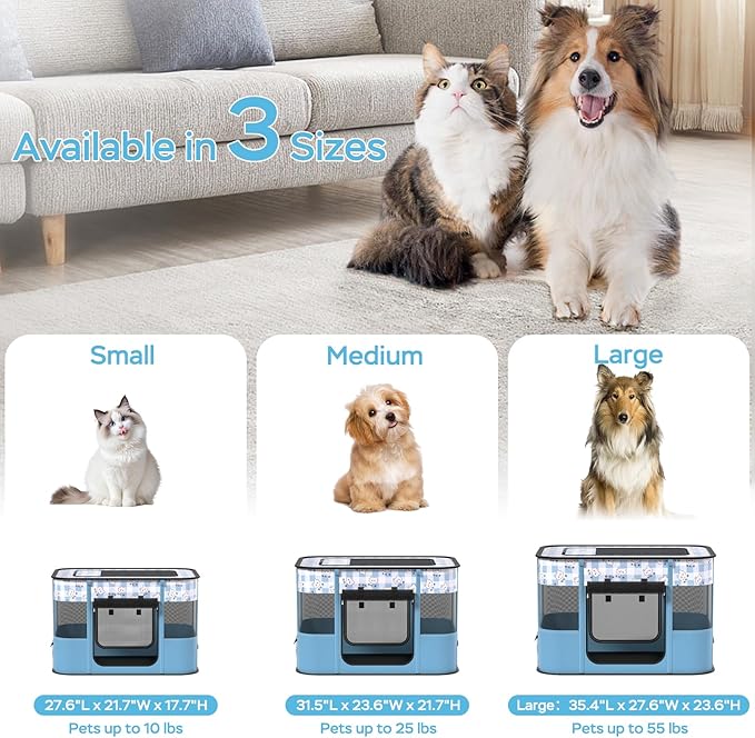 Portable Pet Playpen Cat Cages Indoor， 35.4" L x 27.6" W x 23.6" H Collapsible Dog Crates Made of 600D Oxford Material Tent Kennel Playpen for Dogs Cat and Rabbit Travel Dog Playpen Indoor (L, Blue)