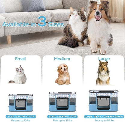 Portable Pet Playpen Cat Cages Indoor， 35.4" L x 27.6" W x 23.6" H Collapsible Dog Crates Made of 600D Oxford Material Tent Kennel Playpen for Dogs Cat and Rabbit Travel Dog Playpen Indoor (L, Blue)