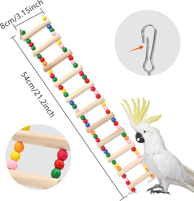 11-Step Bird Ladder Bridge,21.26 x 3.15 inch Raw Wood and Edible Dye,2 Pieces Pet Hamster Climbing Ladder Swing Toys Suitable for Small to Medium Birds,Bird Cage Accessories (11 Ladders -2pcs)