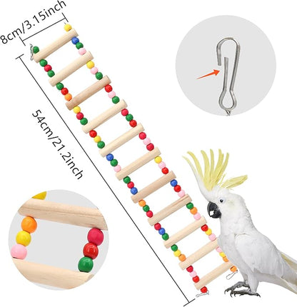 11-Step Bird Ladder Bridge,21.26 x 3.15 inch Raw Wood and Edible Dye,2 Pieces Pet Hamster Climbing Ladder Swing Toys Suitable for Small to Medium Birds,Bird Cage Accessories (11 Ladders -2pcs)