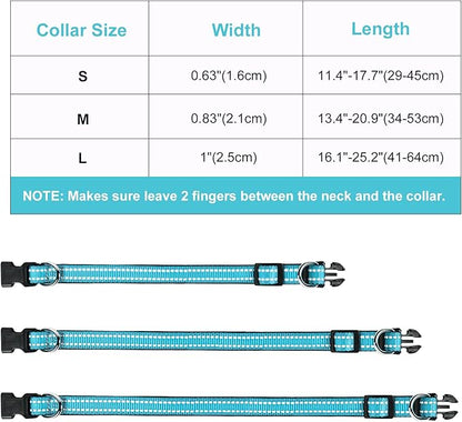 AUAUY Reflective Nylon Dog Collars, Adjustable Classic Pet Collars with Soft Neoprene Padding, Double Security Dual D-Ring and Quick Release Buckle for Small Puppy, Medium and Large Dogs (Lake Blue-S)