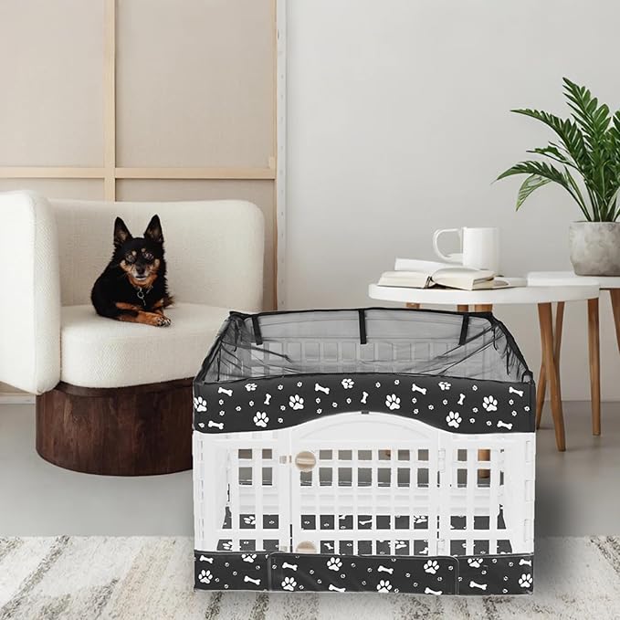 2 Pack Dog Playpen Cover and Bottom Pad Fits for 36 Inch 4 Panels Pet Playpen, Dog Crate Pad Puppy Play Pen Cover, Hoop and Loop Design (Note: Playpen Not Included). -Black