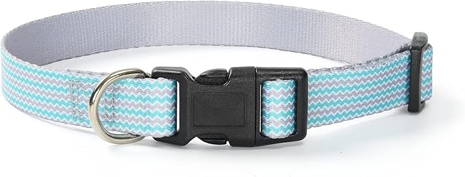 Mile High Life Dog Collar | Cute Puppy Collars | Lightweight Girl Dog Collar | Soft Boy Dog Collars | w Geometric Plaid Wave Line Pattern (Green Wave, Large)