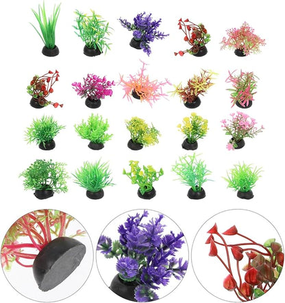 40pcs Fish Tank Decorations Set Aquarium Plants, Colorful Aquarium Artificial Decor Mini Plastic Water Plants Betta Goldfish Turtle Fish Tank Grass Accessories