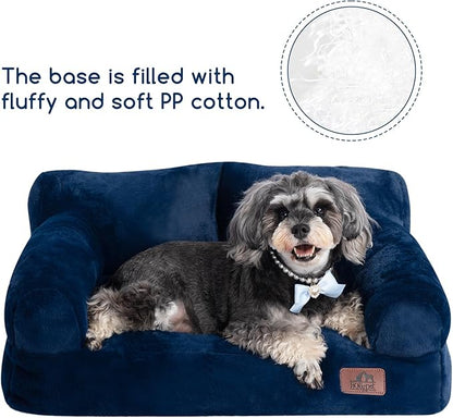 Hollypet Fluffy Plush Pet Cat Couch Sofa Soft Calming Pet Dog Sofa Beds for Medium Small Cats and Dogs, Cobalt Blue