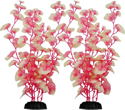16 Inch Aquarium Fish Tank Plant Betta Fish Tank Decor,2 Pack Silk Aquarium Plants for Aquarium Decoration (White-Pink)