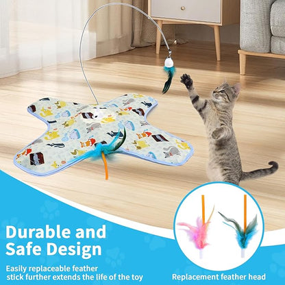 3 in 1 Interactive Kitten Toys for Indoor Cats with Moving Feather,Interesting Cat Toy for Exercise and Play,Hide and Seek Concealed Moving Feather Wand,Cat Enrichment Toys for Bored Indoor Adult Cats