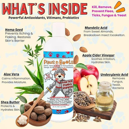 Pet Flea & Tick Treatment Shampoo, Coat Armor - 100% Organic, All-Natural & Non-Toxic to Pets. Fast Relief for Dry, Itchy, Sensitive Skin. Tearless, Odor Controlling, Lavender, Made in USA 16oz