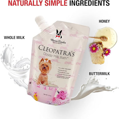 Warren London Cleopatra's Doggy Milk Bath | Luxurious Dog Shampoo and Conditioner w/Whole Milk Powder and Honey for Silky Smooth Coat | Use as a Full Bath Soak or Spray On Dog Shampoo | 12oz