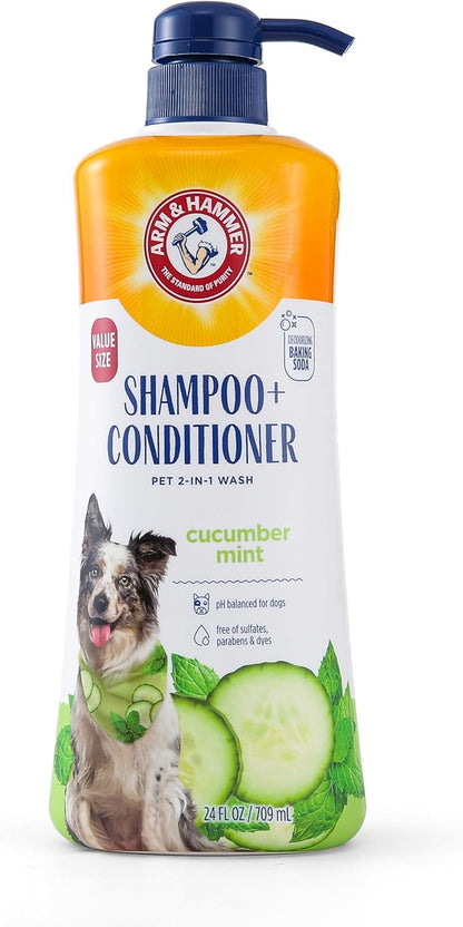 Arm & Hammer for Pets 2-in-1 Shampoo & Conditioner for Dogs, Value Size Bottle with Pump | Dog Shampoo & Conditioner in One | Cucumber Mint, 24 Ounce Bottle Dog Shampoo and Conditioner for All Dogs
