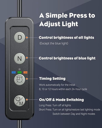 Pawfly 50 W Saltwater Aquarium Light for SPS & LPS Corals, Clip-On Dimmable LED Reef Light with Adjustable Brightness, Day/Night Modes, Timer, Blue RGB Violet UV Lighting for 1-40 Gallon Fish Tank