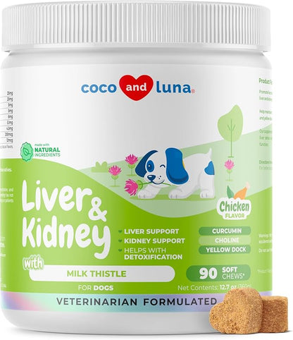 Milk Thistle for Dogs - 90 Soft Chews - Liver and Kidney Support - Hepatic Support with EPA & DHA - Detox - Liver Supplement for Dogs with Choline and L-Arginine.