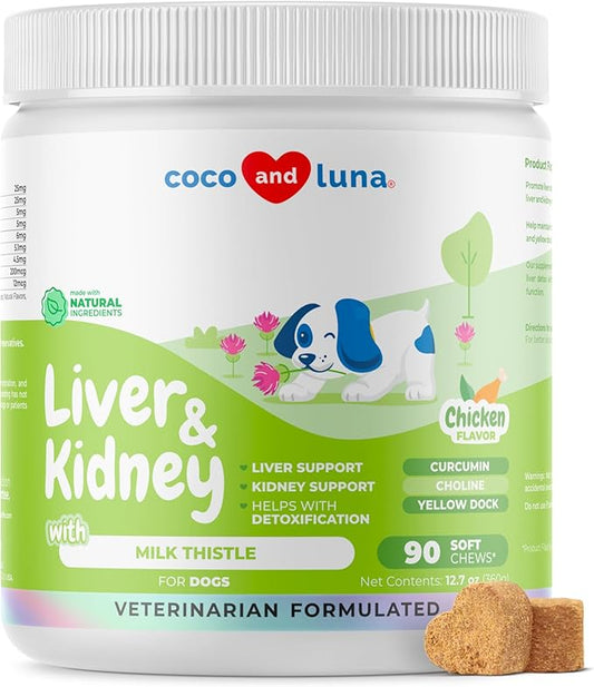 Milk Thistle for Dogs - 90 Soft Chews - Liver and Kidney Support - Hepatic Support with EPA & DHA - Detox - Liver Supplement for Dogs with Choline and L-Arginine.