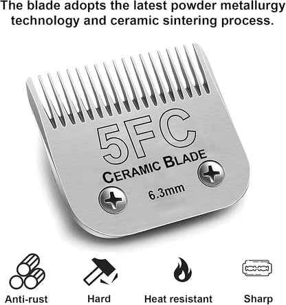 2PC 5FC Blade Dog Grooming Clipper Replacement Blades Compatible with Andis Dog Clippers,Detachable Ceramic Blade & Stainless Steel Blade,Size-5 FC 1/4-Inch Cut Length (64122)