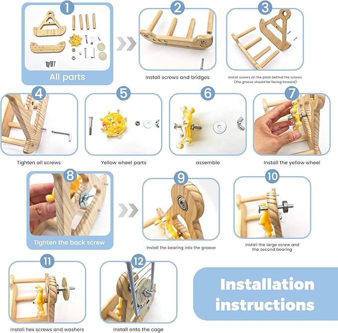 Bird Perch Toy, Interactive Rocking Parakeet Perch, Wooden Exercise Wheel for Cockatiels, Puzzle Enrichment Toy for Parrots, Bird Cage Accessories for Budgies & Conures(Pirate Ship)