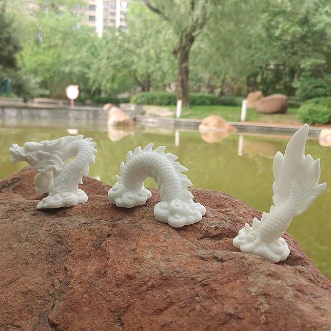 livelyfish Aquarium Dragon Statue Sandstone Ornaments Asian Fish Tank Decor for Freshwater Saltwater Tank Landscape Garden Decorations (White)