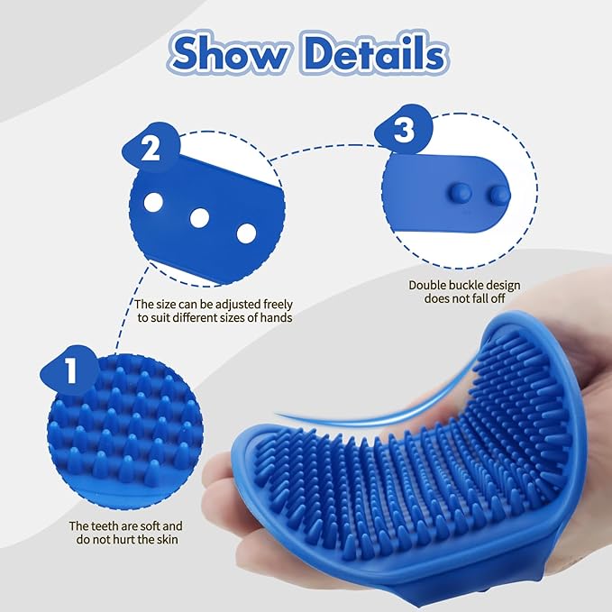 Dog Bath Brush with Grooming Supplies: Dog Brush for Short Haired and Long Haired Dogs, Silicone Brush with Ring Handle, Grooming Tools for Equigroomers, Breeders, and Dog Owners(Blue and Yellow)