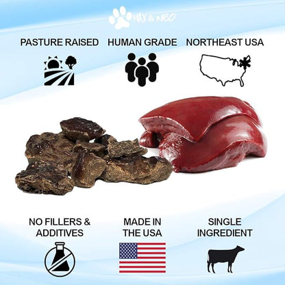 Max and Neo Freeze Dried Beef Liver Dog Treats - Single Ingredient, Pasture Raised, Grass Fed, Human Grade Beef Grown in The USA - We Donate 1 for 1 to Dog Rescues for Every Product Sold